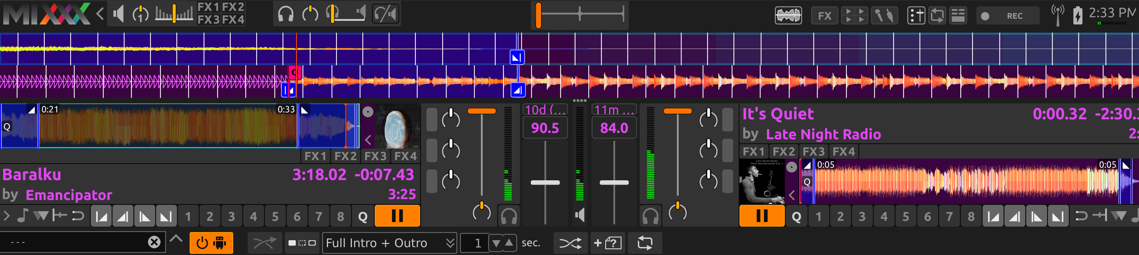 AutoDJ aligning the end of the intro and outro in Full Intro + Outro mode