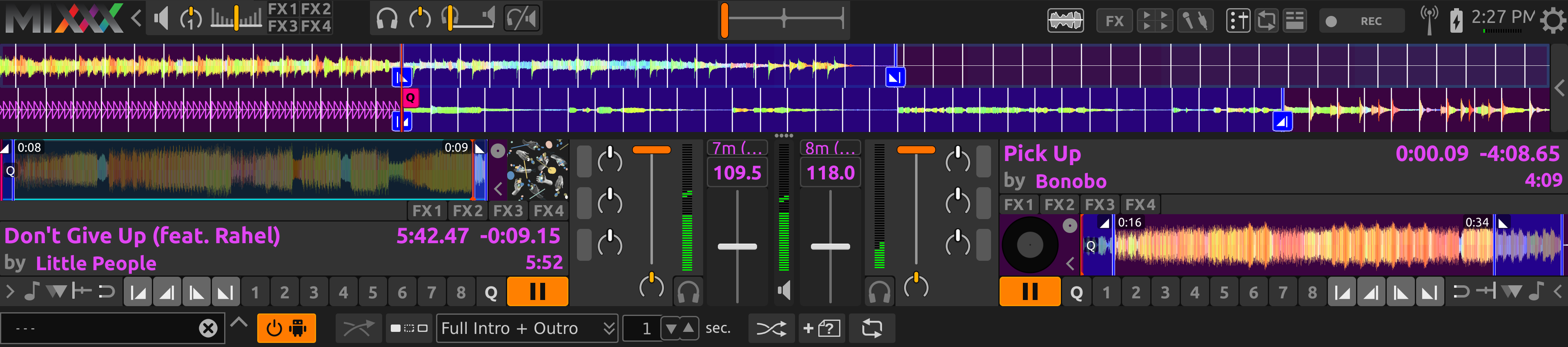 AutoDJ aligning the start of the intro and outro