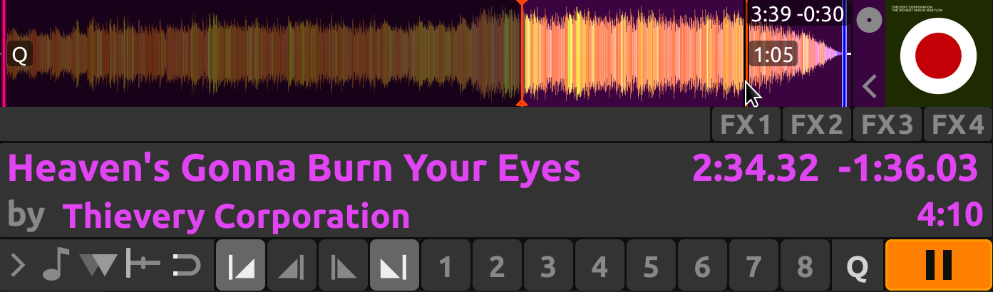 Right clicking on the overview waveform to approximate the length of the outro